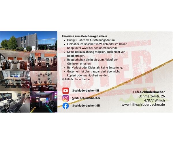 Hifi-Schluderbacher Geschenkgutschein Wert: 10€